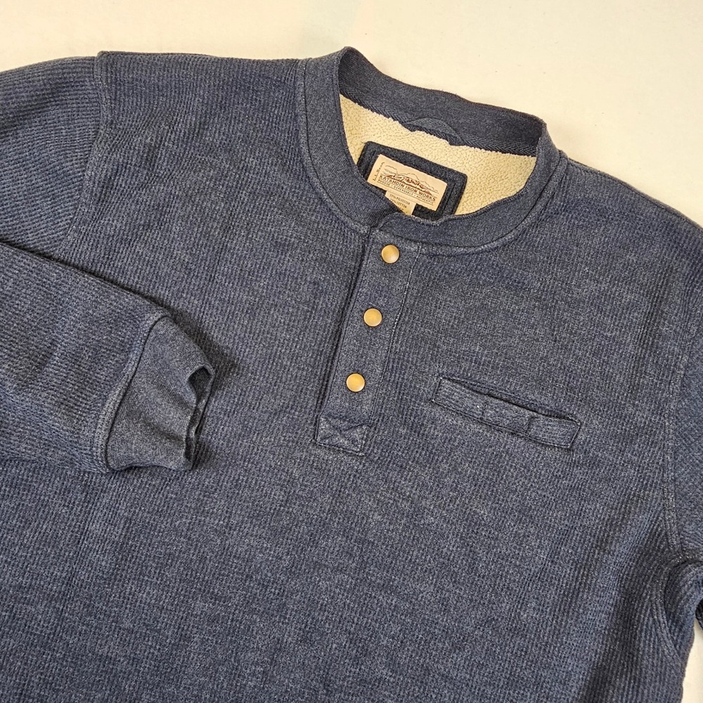 LL Bean Katahdin Iron Works Sherpa Lined Waffle Henley Navy XL Heavyweight